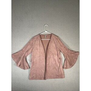Kut‎ From The Kloth Open Pullover Size L 3/4 Flutter Bell Sleeve Pink Faux Suede